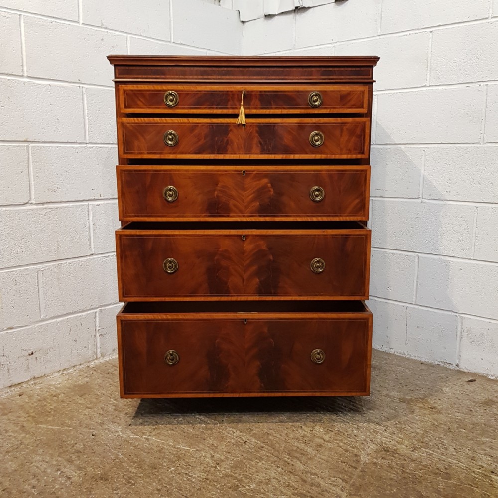ANTIQUE LATE VICTORIAN MAHOGANY INLAID CHEST OF DRAWERS C1890 View II