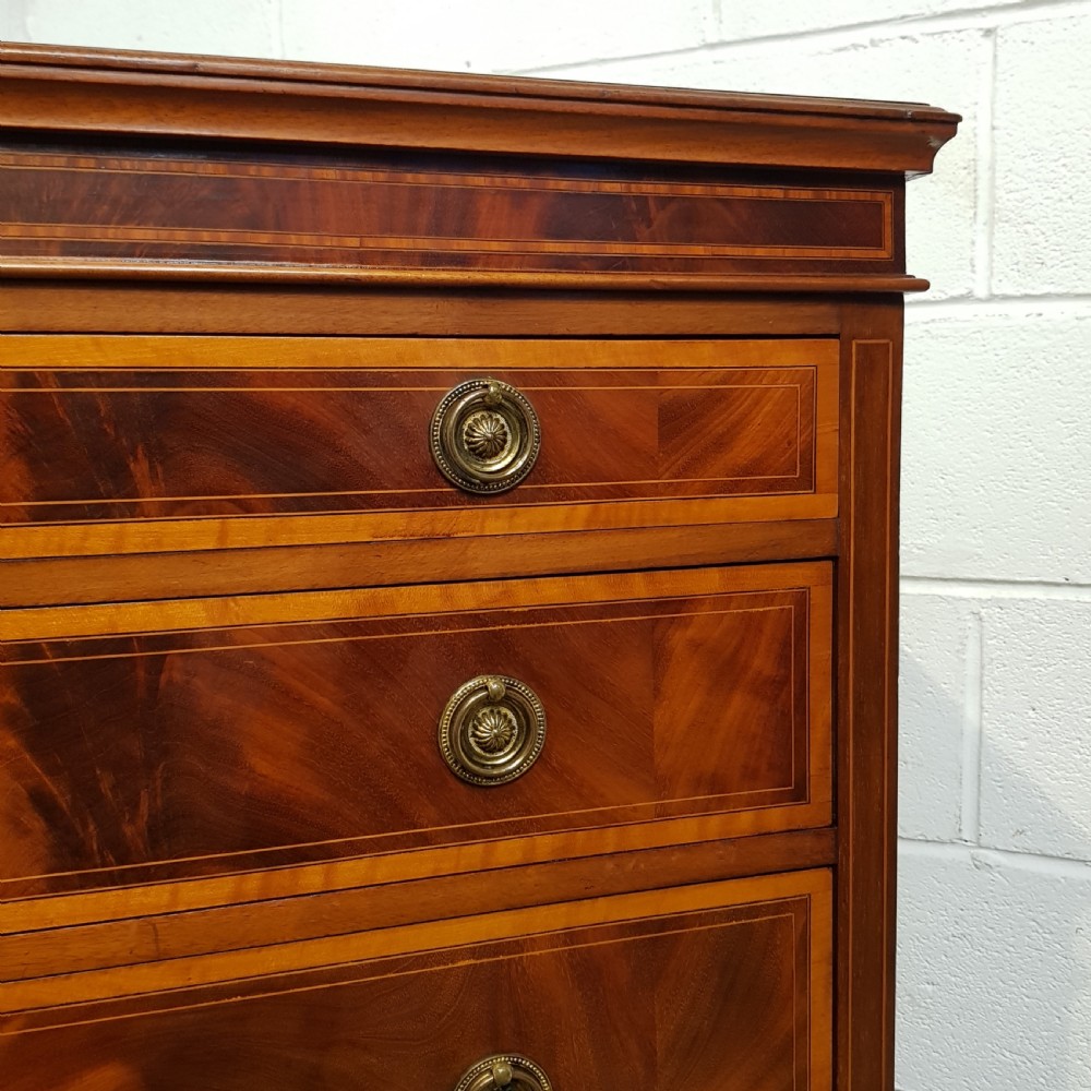 ANTIQUE LATE VICTORIAN MAHOGANY INLAID CHEST OF DRAWERS C1890 View IV