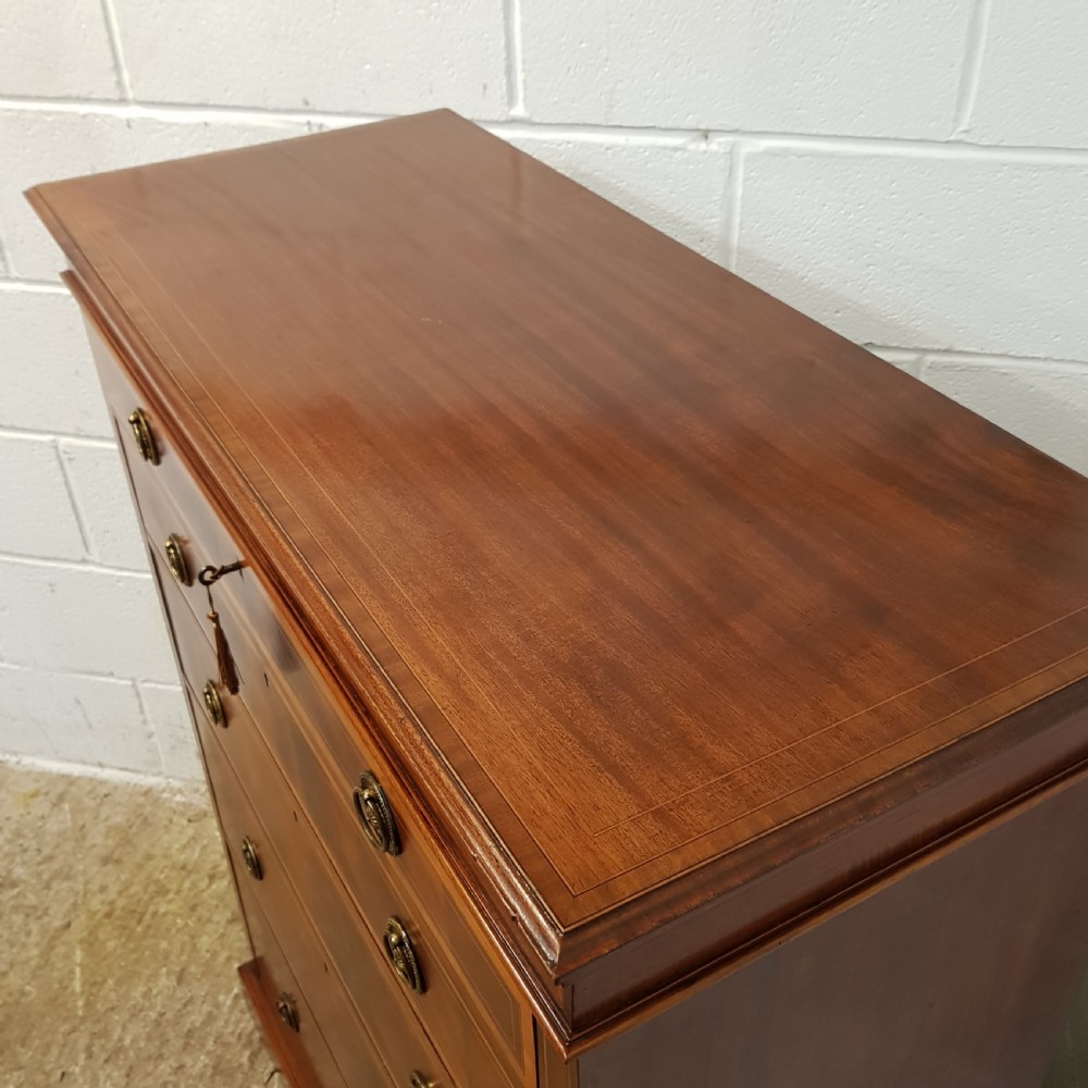 ANTIQUE LATE VICTORIAN MAHOGANY INLAID CHEST OF DRAWERS C1890 View V