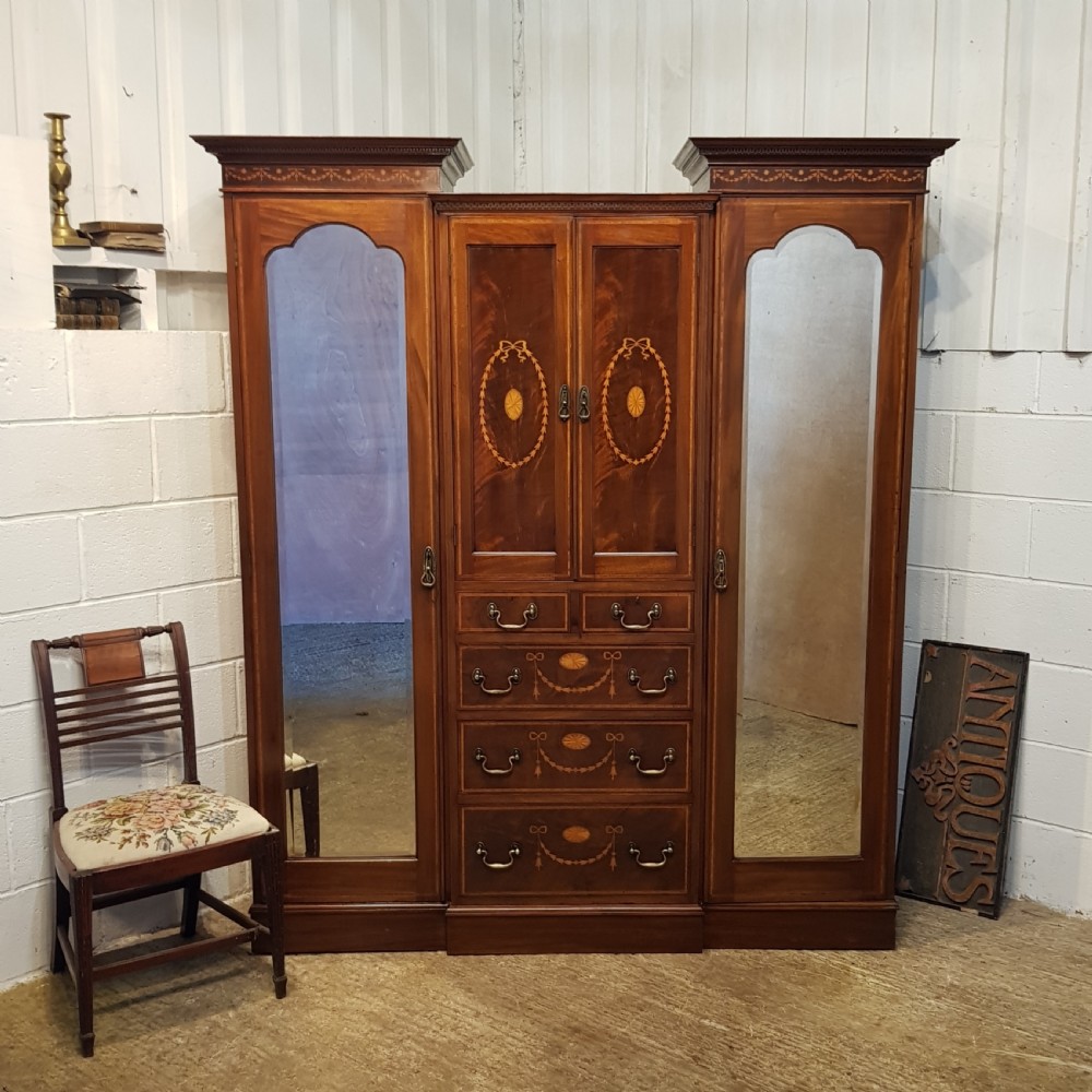 ANTIQUE EDWARDIAN INLAID MAHOGANY SENTRY BOX WARDROBE C1900