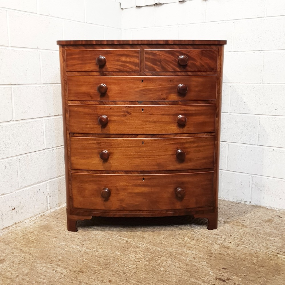 ANTIQUE VICTORIAN MAHOGANY BOW FRONT CHEST OF DRAWERS C1880 View V