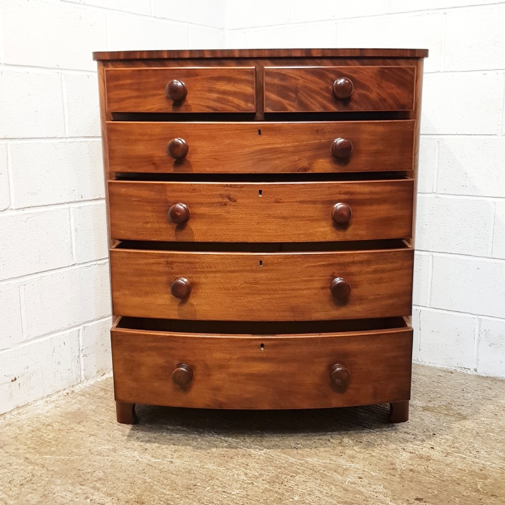 ANTIQUE VICTORIAN MAHOGANY BOW FRONT CHEST OF DRAWERS C1880 View VII