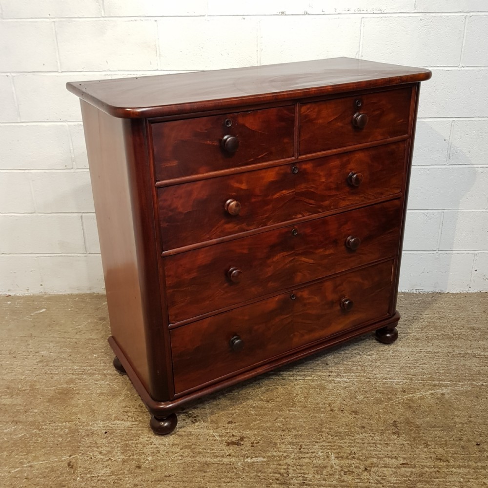 ANTIQUE VICTORIAN FLAMED MAHOGANY CHEST OF DRAWERS C1880 View II