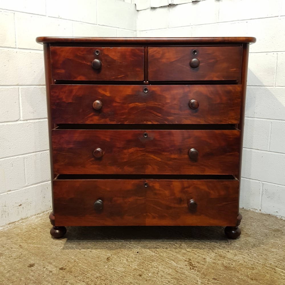ANTIQUE VICTORIAN FLAMED MAHOGANY CHEST OF DRAWERS C1880 View III