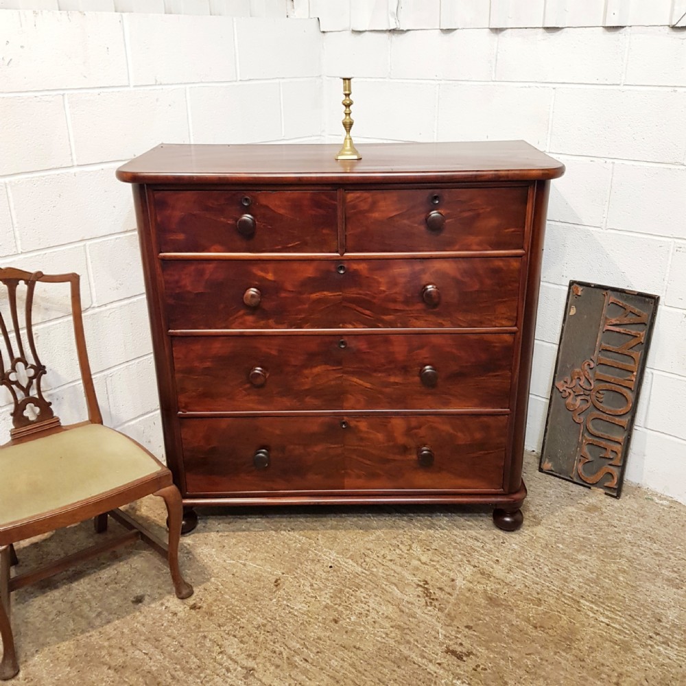 ANTIQUE VICTORIAN FLAMED MAHOGANY CHEST OF DRAWERS C1880 View V