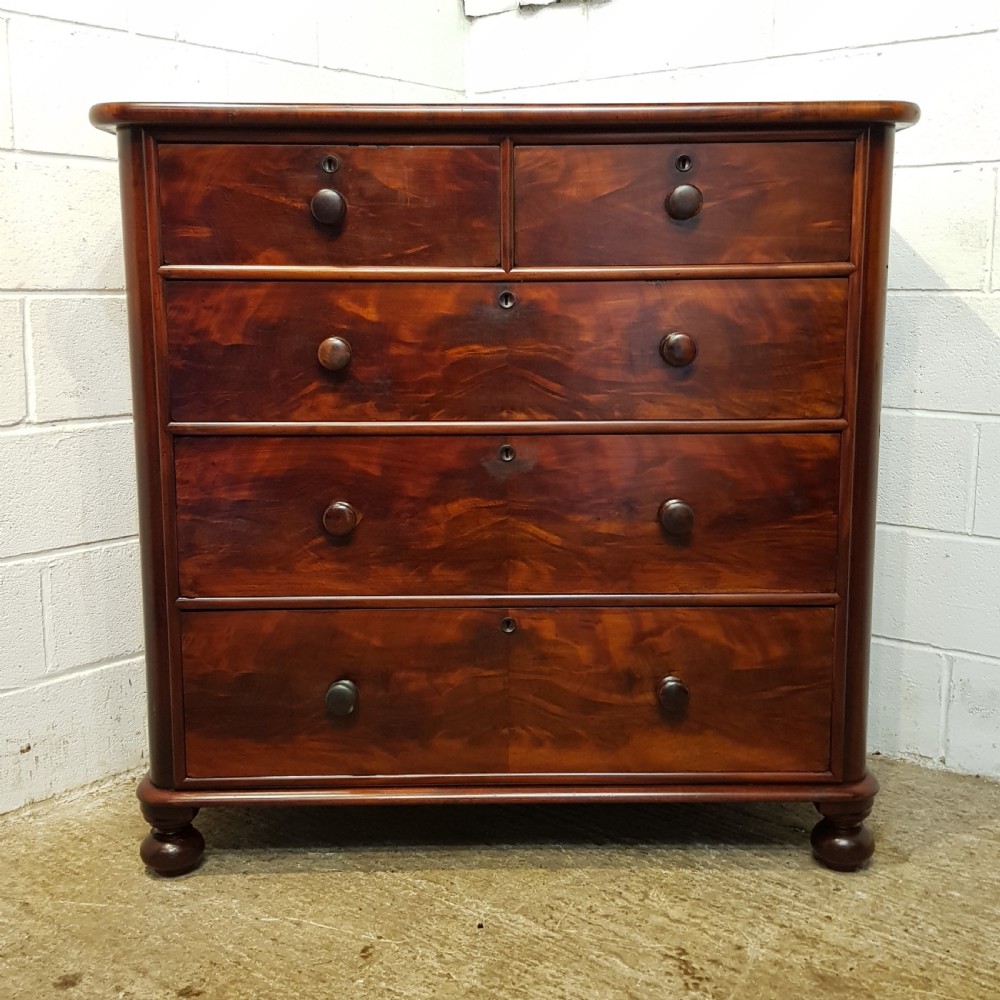 ANTIQUE VICTORIAN FLAMED MAHOGANY CHEST OF DRAWERS C1880 View VI