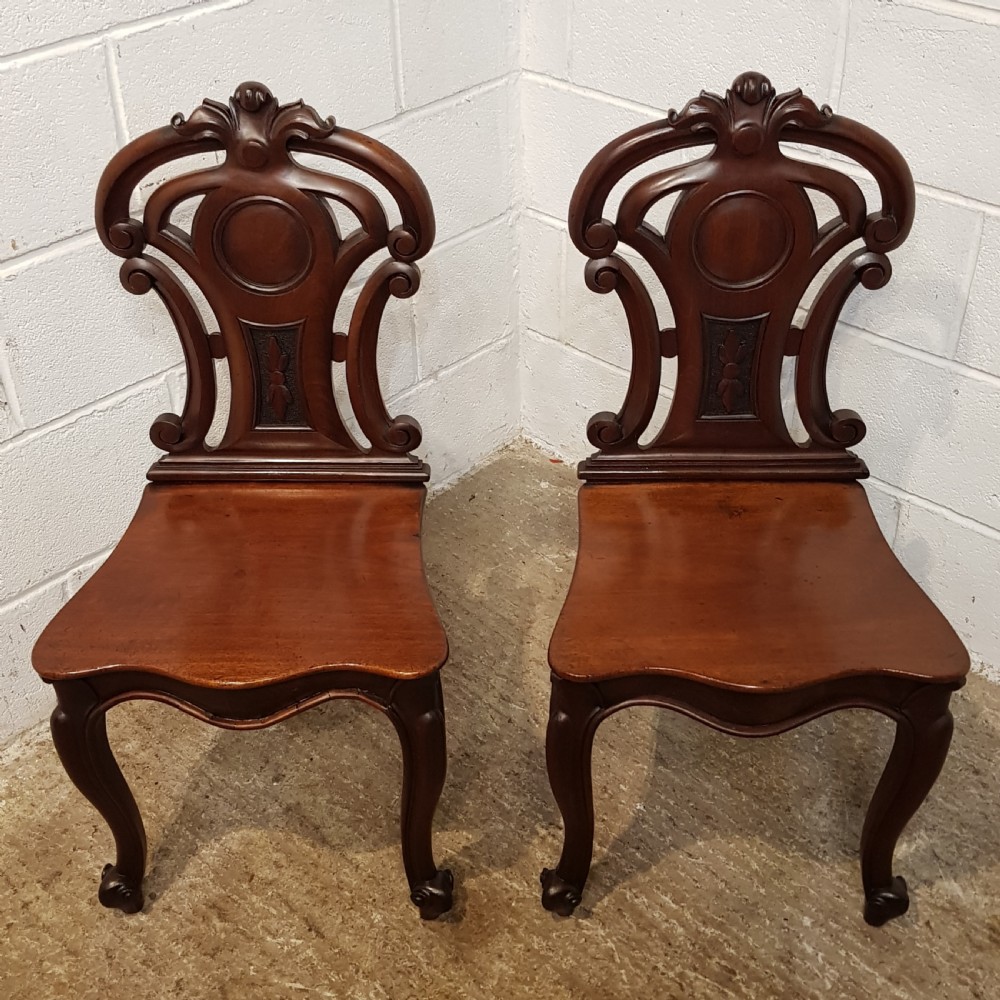 ANTIQUE PAIR VICTORIAN MAHOGANY SHIELD BACK HALL CHAIRS C1880 View VII