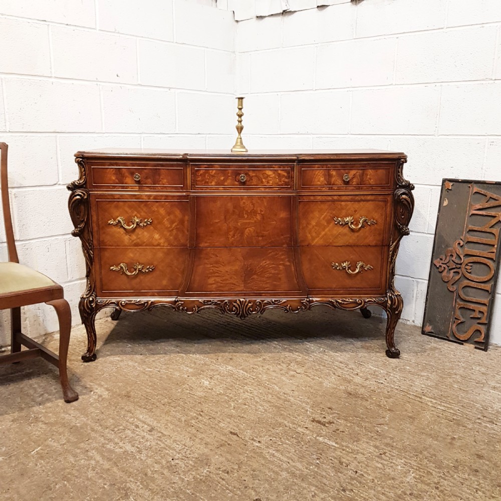 ANTIQUE ITALIAN ROCOCO WALNUT CHEST OF DRAWERS C1920