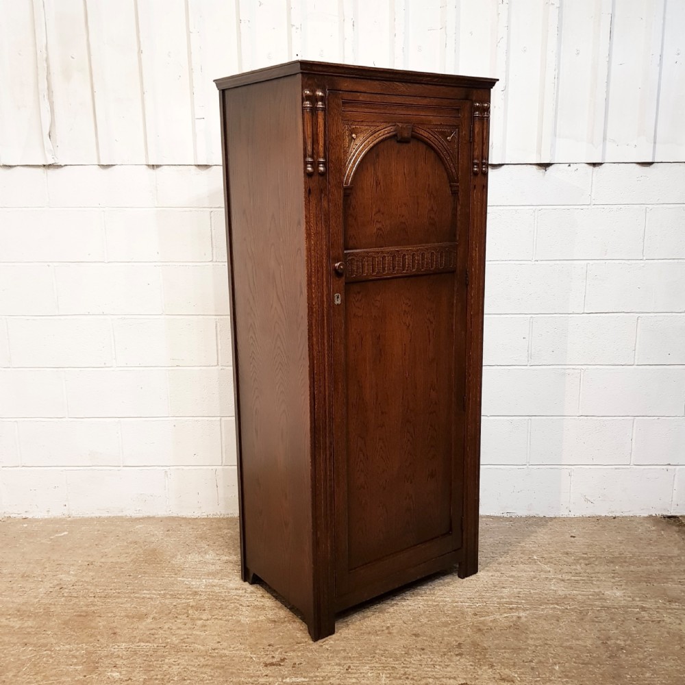 ANTIQUE CARVED OAK SINGLE WARDROBE C1920 View IV