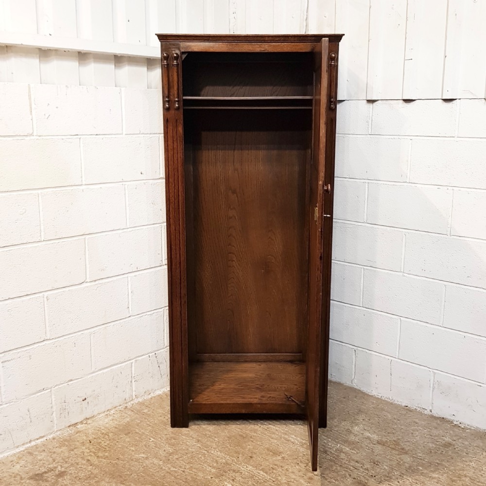 ANTIQUE CARVED OAK SINGLE WARDROBE C1920 View VI