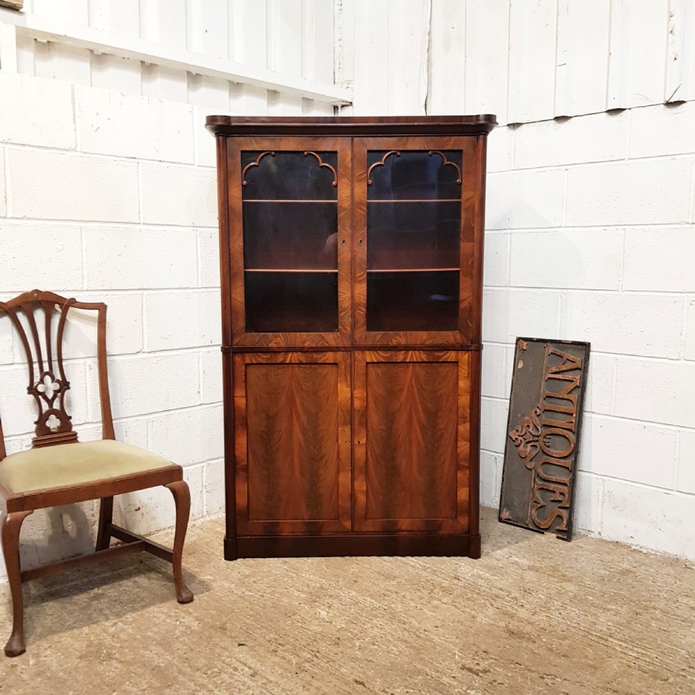 ANTIQUE BIEDERMEIER MAHOGANY BOOKCASE ON CUPBOARD C1860