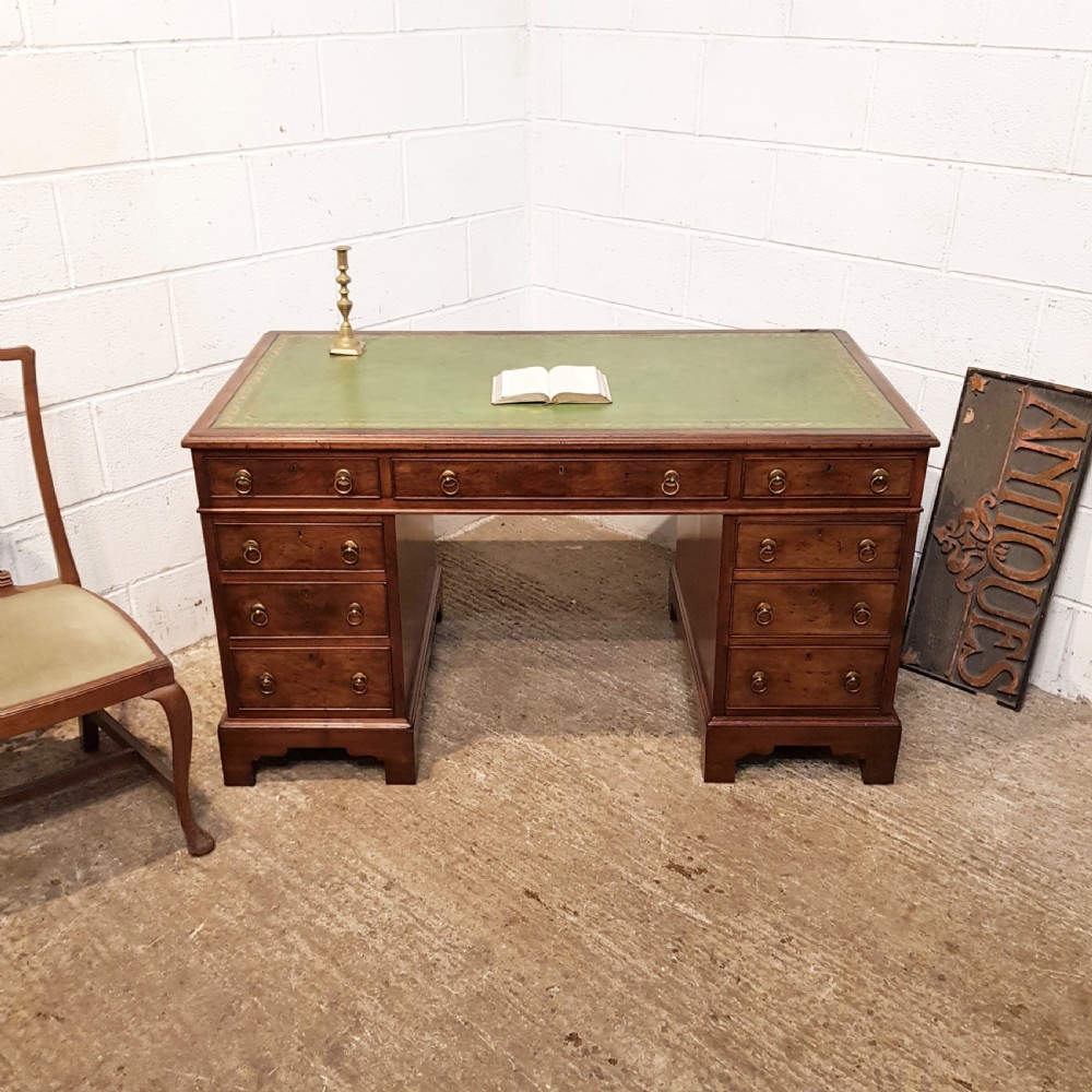 ANTIQUE VICTORIAN WALNUT & BURR WALNUT PEDESTAL DESK C1880