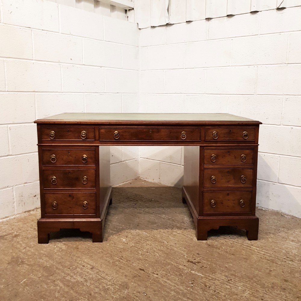 ANTIQUE VICTORIAN WALNUT & BURR WALNUT PEDESTAL DESK C1880 View II