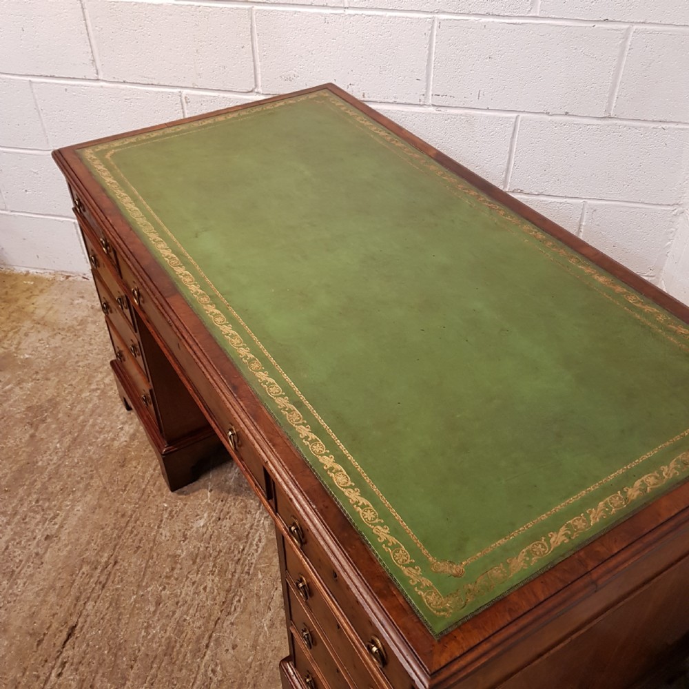 ANTIQUE VICTORIAN WALNUT & BURR WALNUT PEDESTAL DESK C1880 View IV