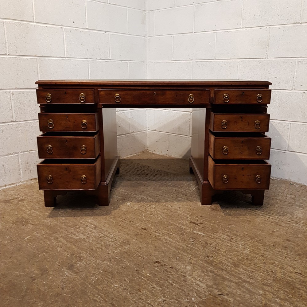 ANTIQUE VICTORIAN WALNUT & BURR WALNUT PEDESTAL DESK C1880 View V