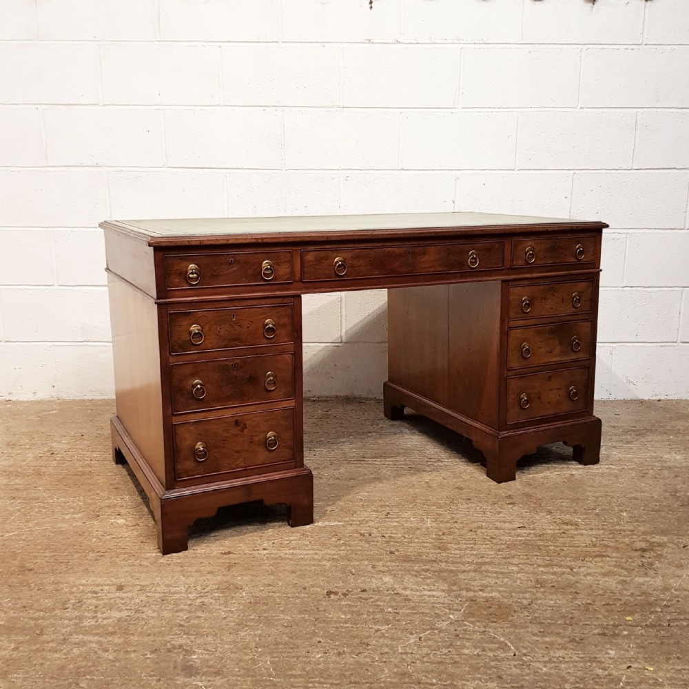 ANTIQUE VICTORIAN WALNUT & BURR WALNUT PEDESTAL DESK C1880 View VI