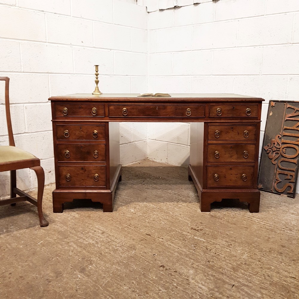 ANTIQUE VICTORIAN WALNUT & BURR WALNUT PEDESTAL DESK C1880 View X