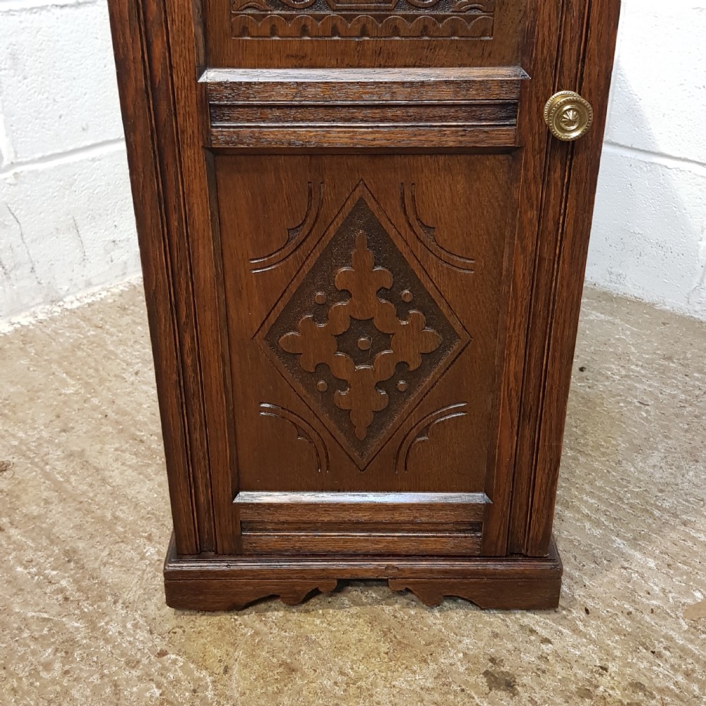 ANTIQUE PAIR VICTORIAN CARVED OAK BEDSIDE CABINETS C1880 View V