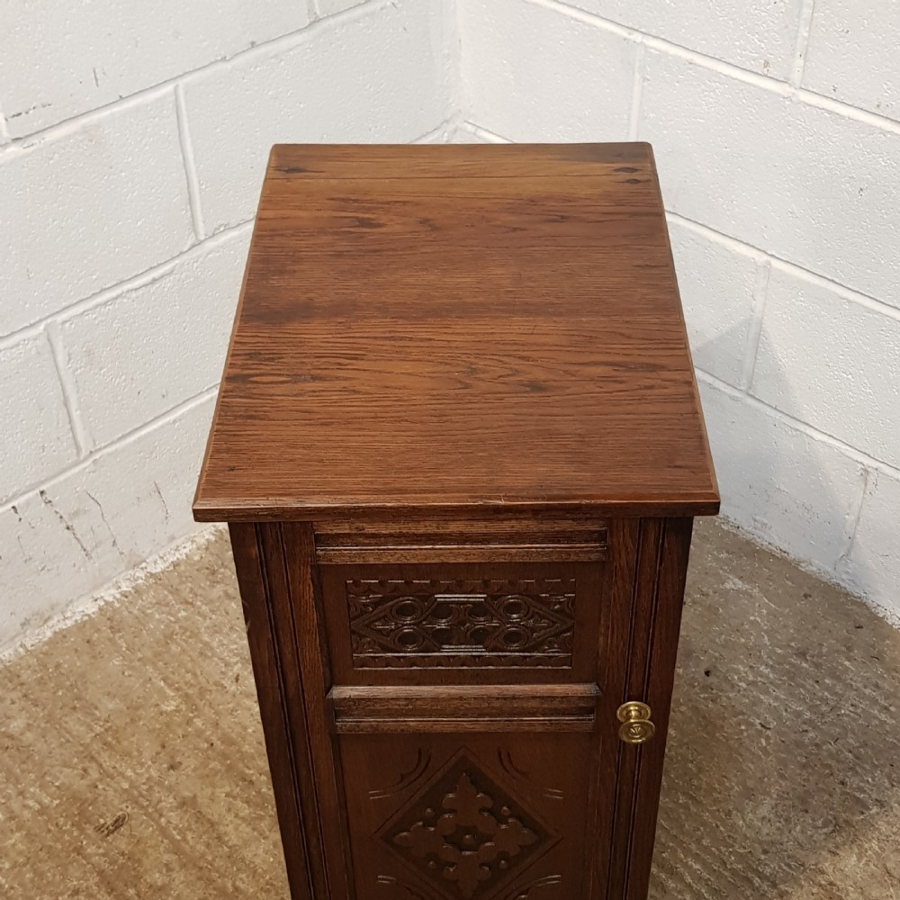 ANTIQUE PAIR VICTORIAN CARVED OAK BEDSIDE CABINETS C1880 View VII