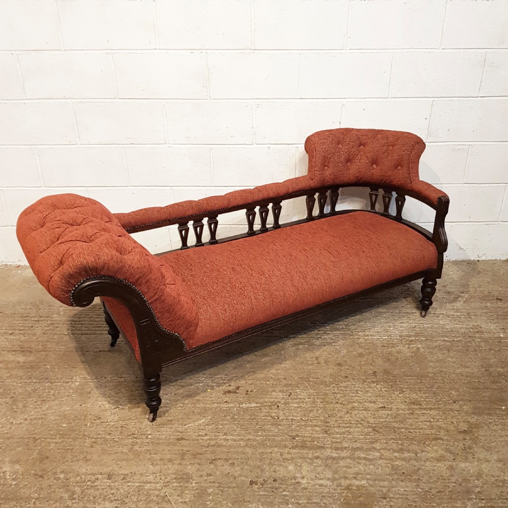 ANTIQUE LATE VICTORIAN MAHOGANY SHOW FRAME CHAISE LONGUE C1890 View VII