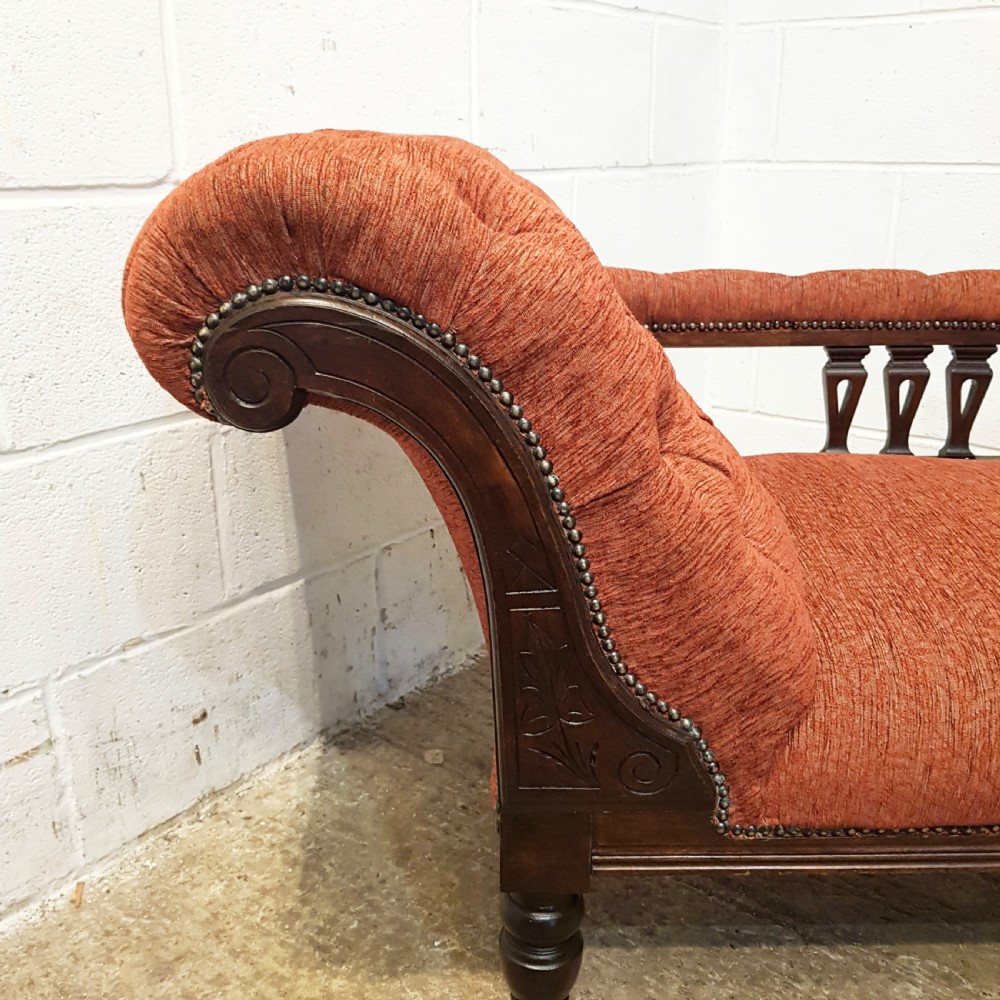 ANTIQUE LATE VICTORIAN MAHOGANY SHOW FRAME CHAISE LONGUE C1890 View VIII