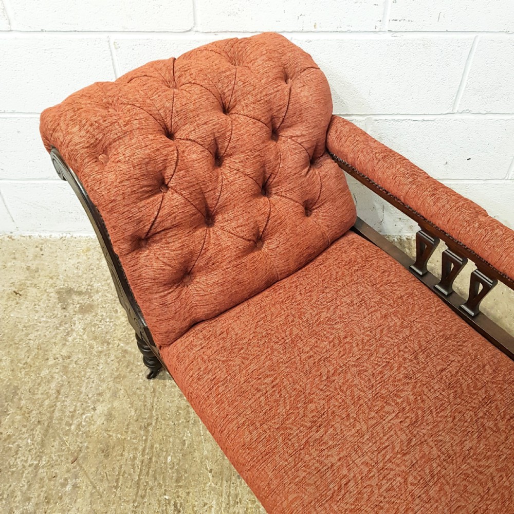 ANTIQUE LATE VICTORIAN MAHOGANY SHOW FRAME CHAISE LONGUE C1890 View IX