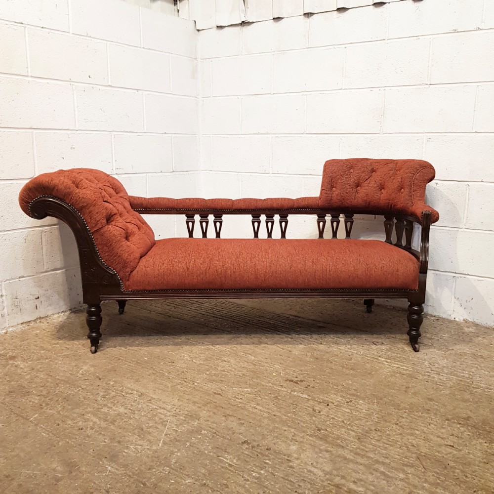 ANTIQUE LATE VICTORIAN MAHOGANY SHOW FRAME CHAISE LONGUE C1890 View X