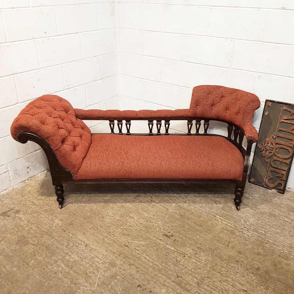 ANTIQUE LATE VICTORIAN MAHOGANY SHOW FRAME CHAISE LONGUE C1890 View XI