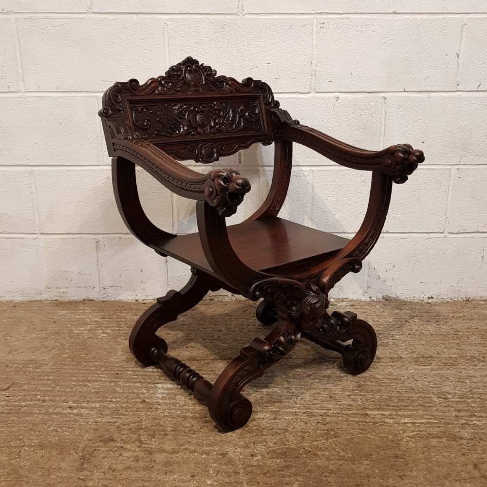 ANTIQUE GOTHIC CARVED WALNUT ECCLESIASTICAL CHAIR C920 