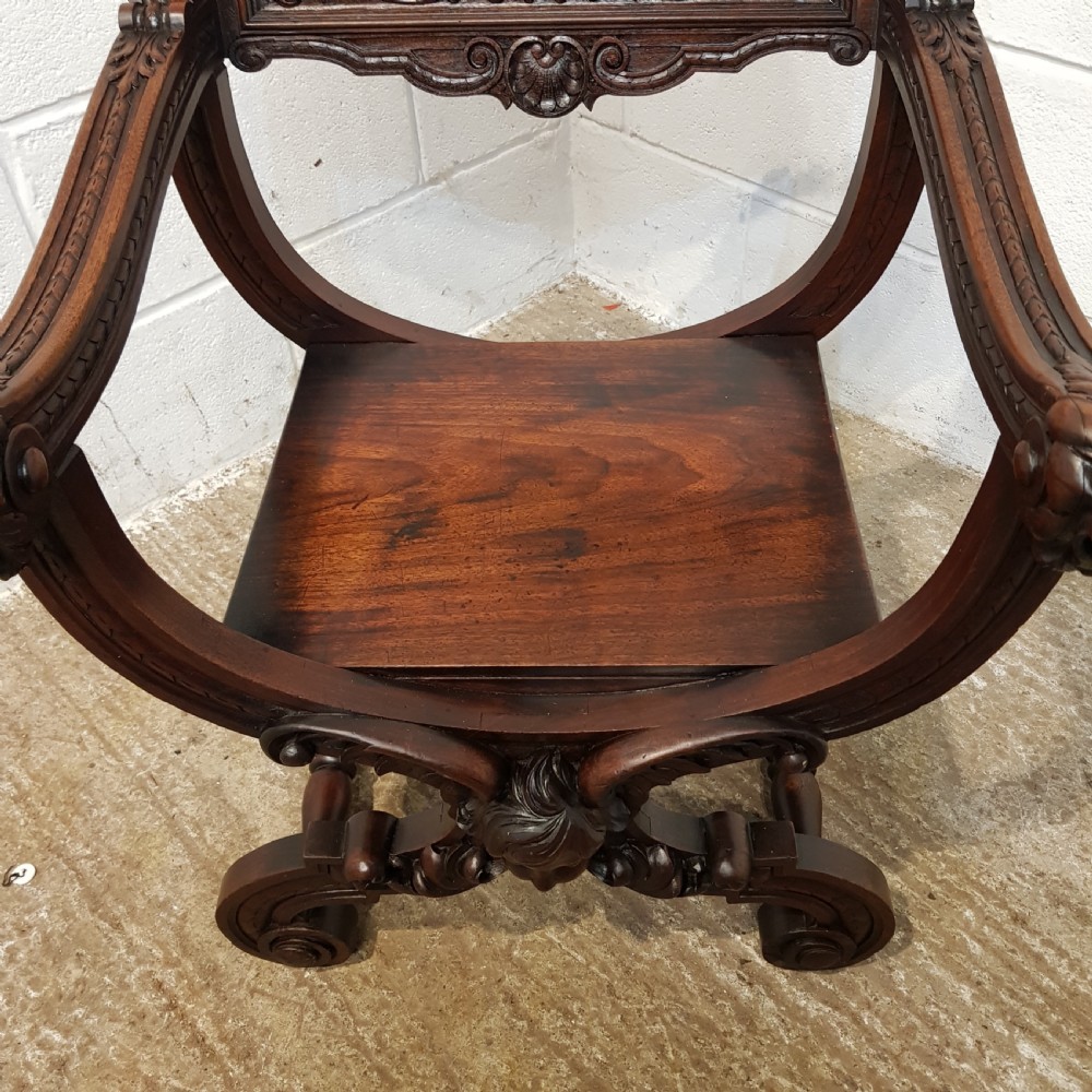 ANTIQUE GOTHIC CARVED WALNUT ECCLESIASTICAL CHAIR C920  View II