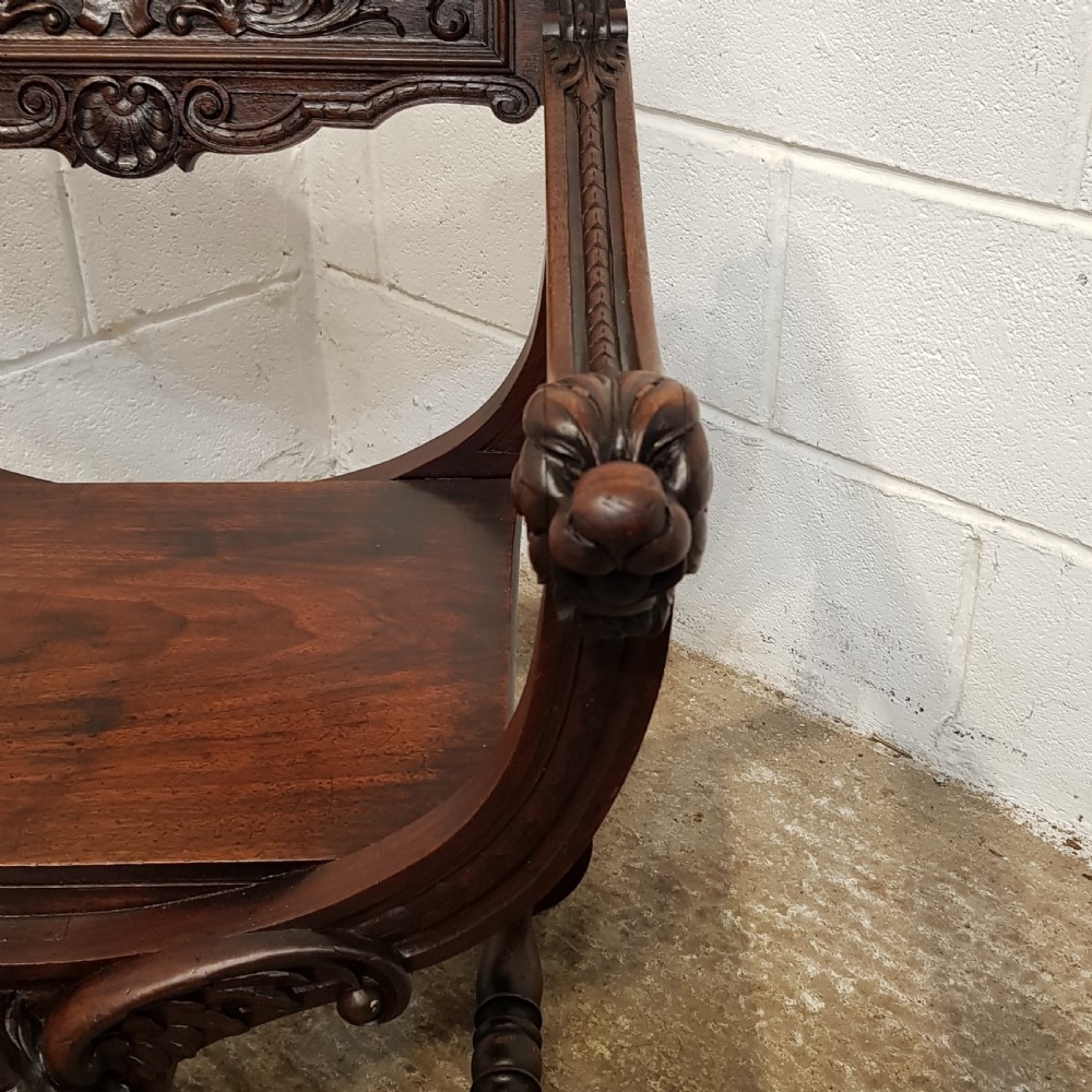 ANTIQUE GOTHIC CARVED WALNUT ECCLESIASTICAL CHAIR C920  View III