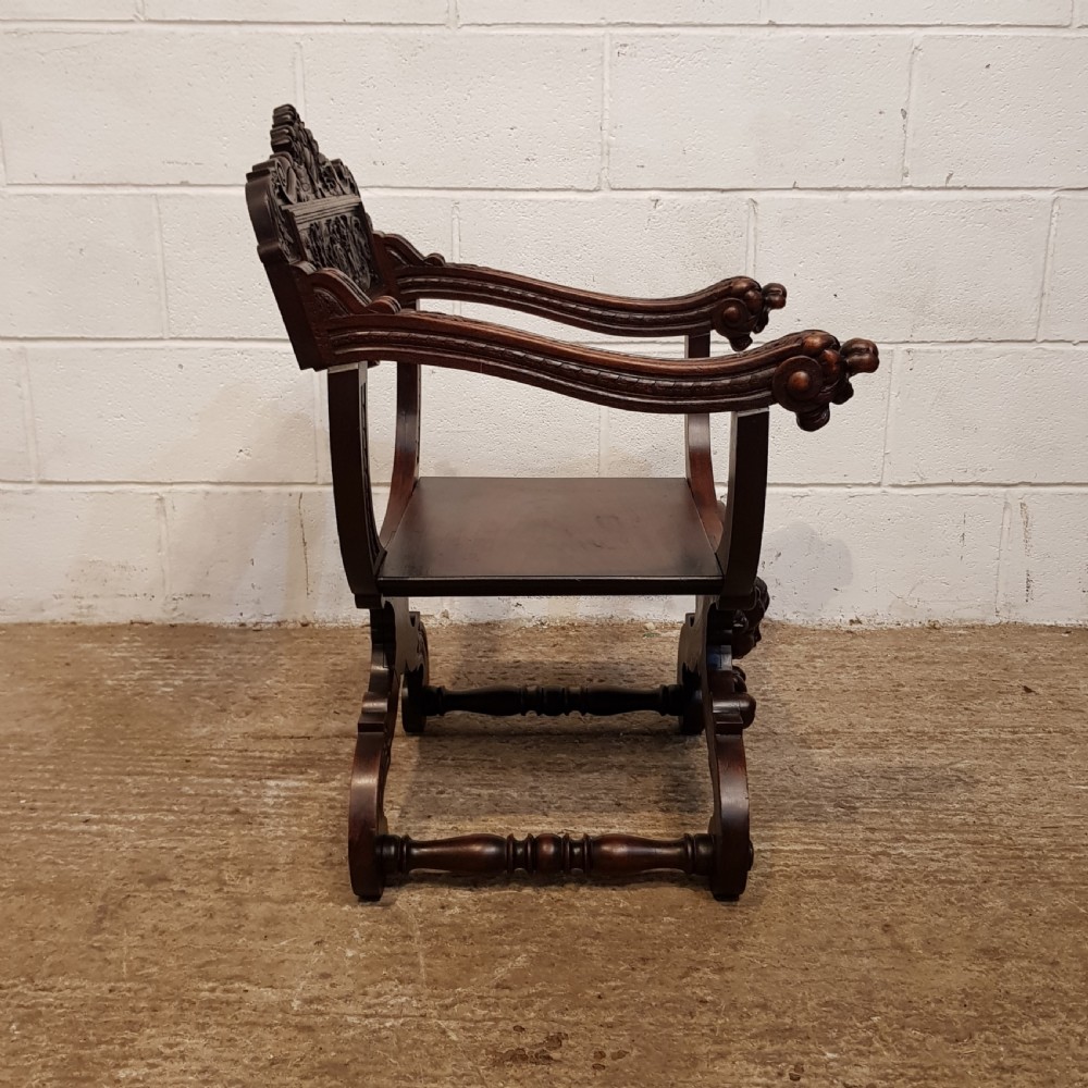ANTIQUE GOTHIC CARVED WALNUT ECCLESIASTICAL CHAIR C920  View V