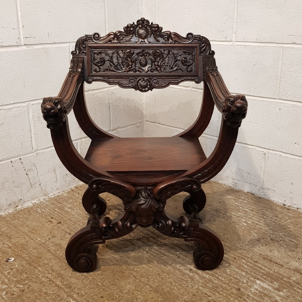 ANTIQUE GOTHIC CARVED WALNUT ECCLESIASTICAL CHAIR C920  View IX