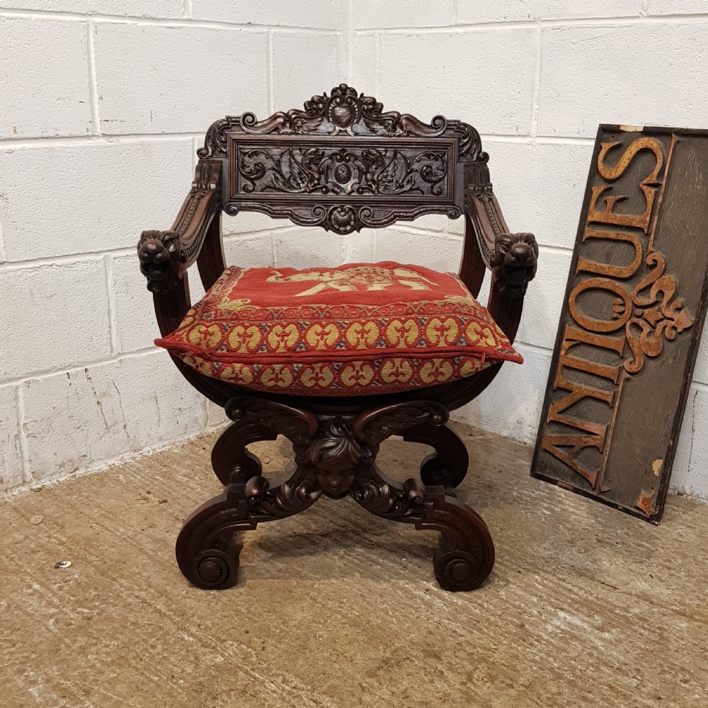 ANTIQUE GOTHIC CARVED WALNUT ECCLESIASTICAL CHAIR C920  View XIV