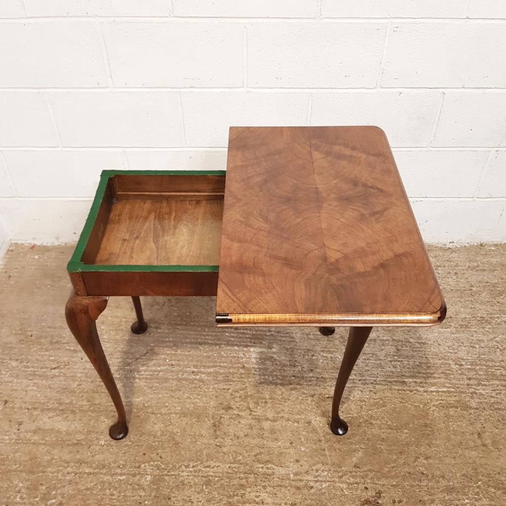 ANTIQUE BURR WALNUY FOLD OVER GAMES TABLE C1920 View IX