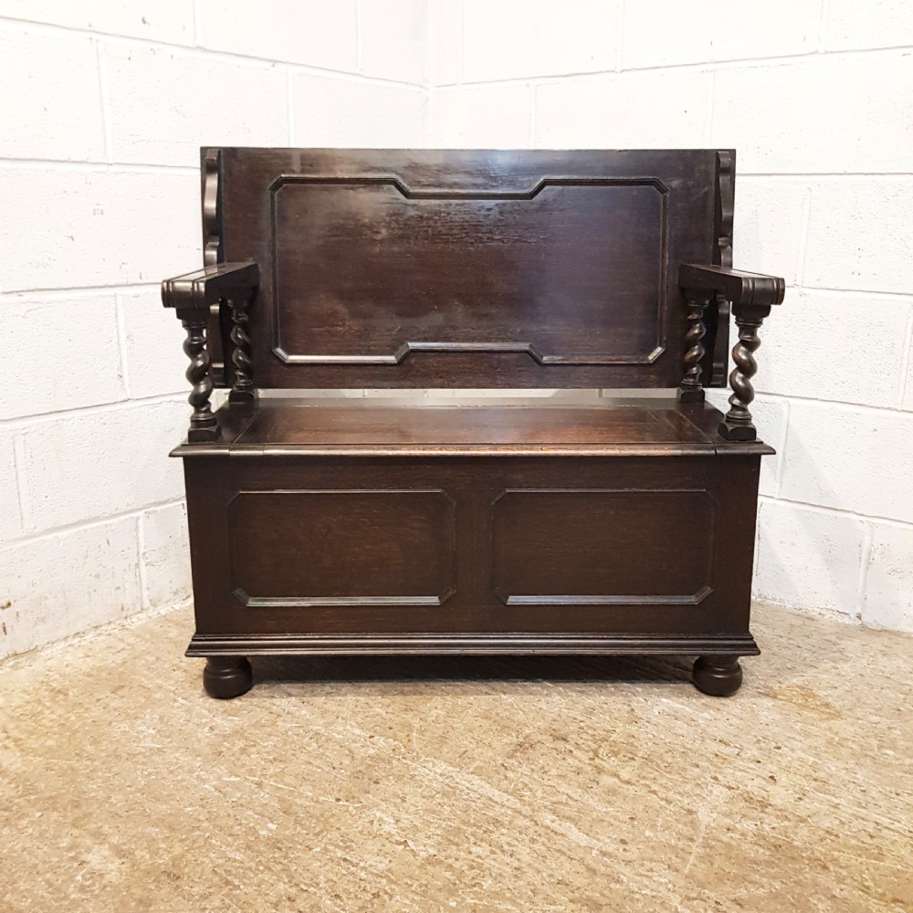 ANTIQUE OAK MONKS BENCH C1920 View V