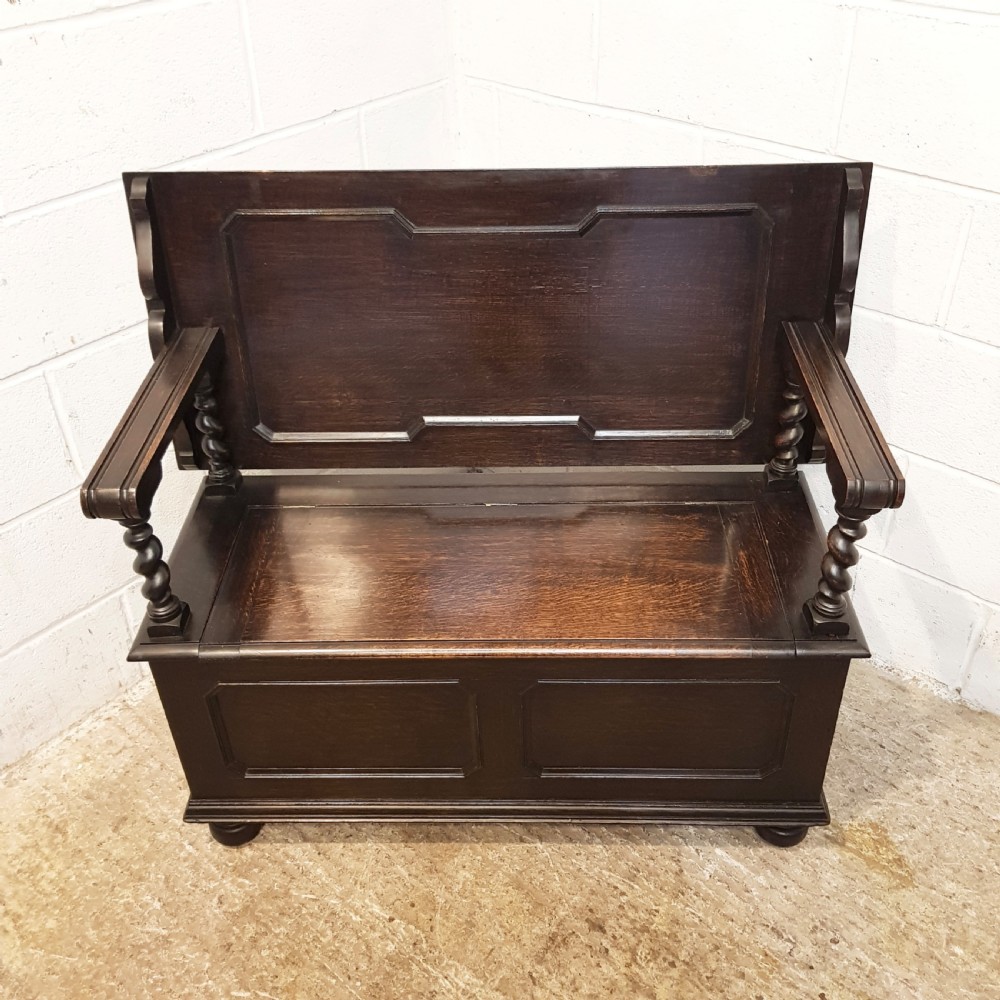 ANTIQUE OAK MONKS BENCH C1920 View VIII