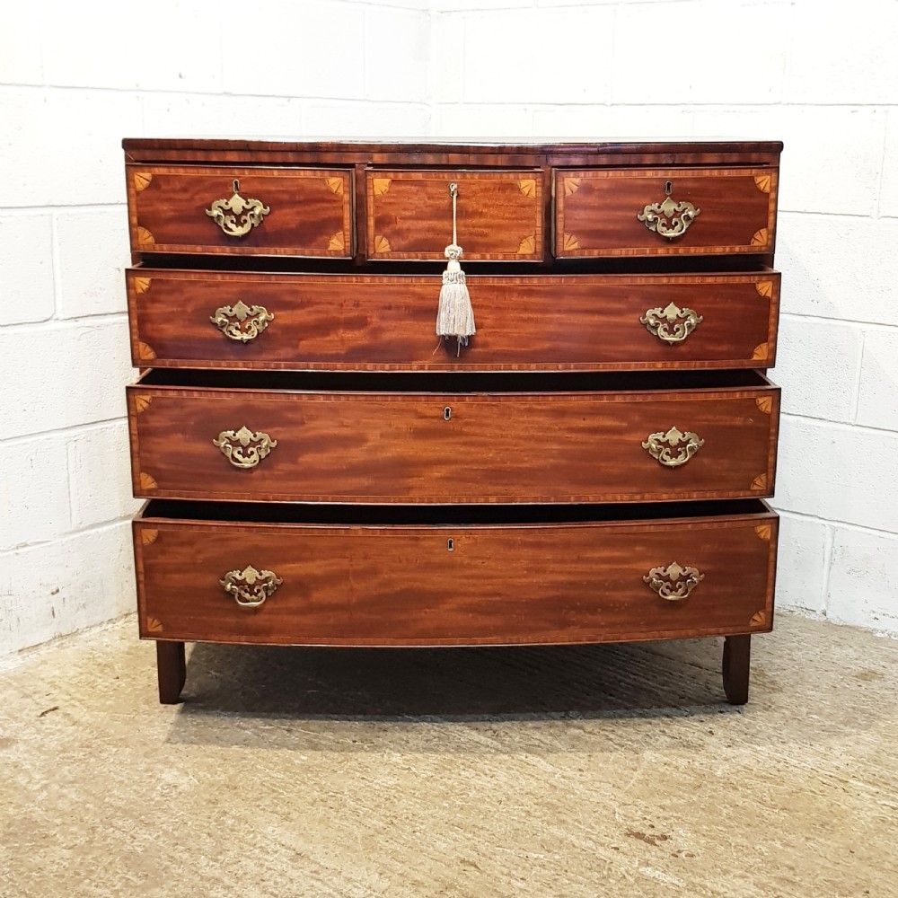 ANTIQUE REGENCY INLAID MAHOGANY BOW FRONT CHEST OF DRAWERS C1820 View V