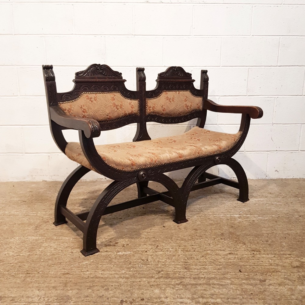 ANTIQUE EDWARDIAN SAVONAROLA X FRAME TWO CHAIR SOFA C1900 View VIII