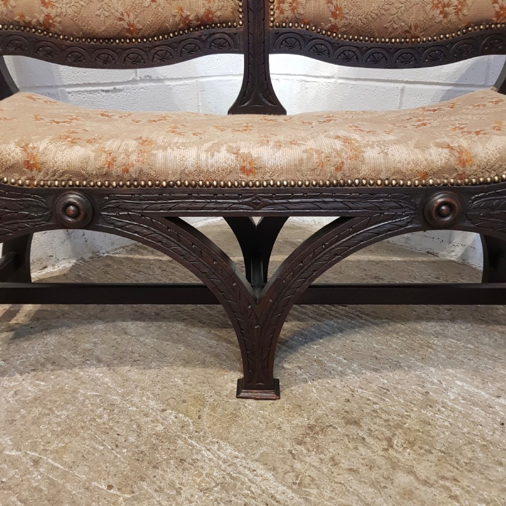 ANTIQUE EDWARDIAN SAVONAROLA X FRAME TWO CHAIR SOFA C1900 View XII
