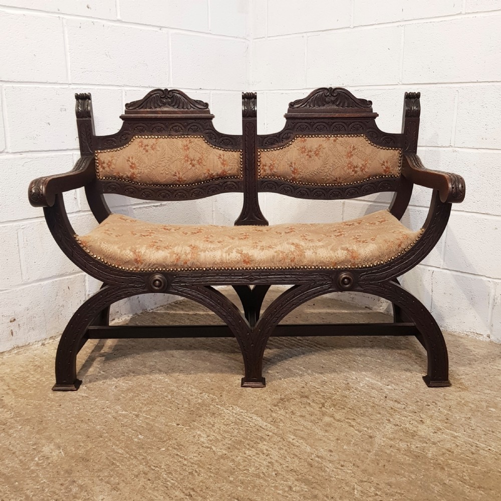 ANTIQUE EDWARDIAN SAVONAROLA X FRAME TWO CHAIR SOFA C1900 View XIII
