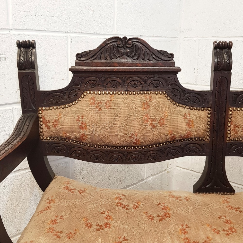 ANTIQUE EDWARDIAN SAVONAROLA X FRAME TWO CHAIR SOFA C1900 View XIV