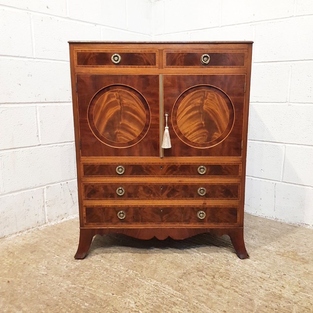 ANTIQUE REGENCY INLAID MAHOGANY MARBLE TOP WASHSTAND with hidden mirror c1820
