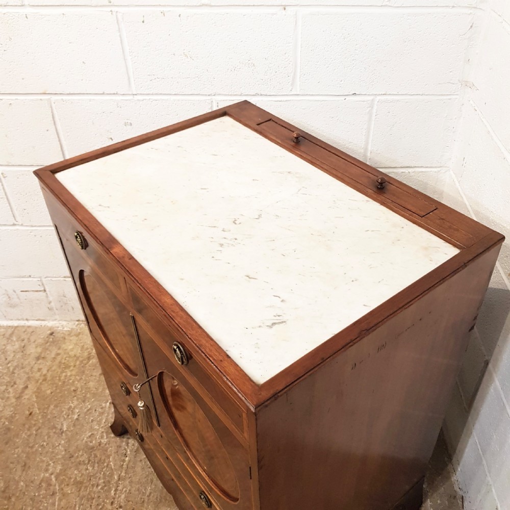 ANTIQUE REGENCY INLAID MAHOGANY MARBLE TOP WASHSTAND with hidden mirror c1820 View III
