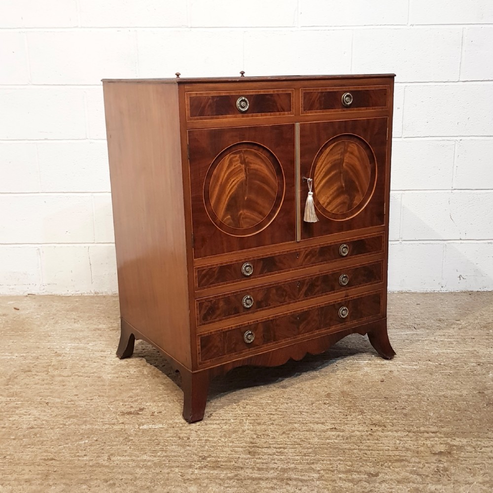 ANTIQUE REGENCY INLAID MAHOGANY MARBLE TOP WASHSTAND with hidden mirror c1820 View VI