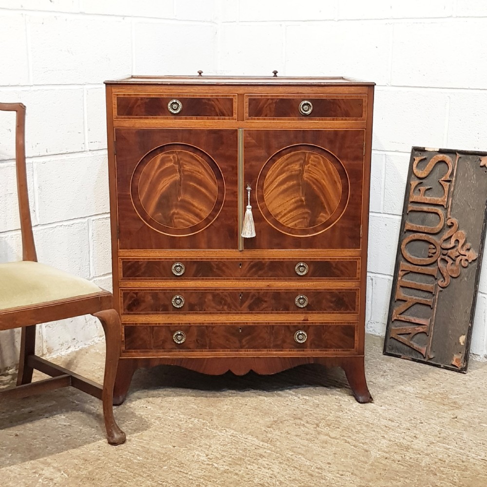 ANTIQUE REGENCY INLAID MAHOGANY MARBLE TOP WASHSTAND with hidden mirror c1820 View IX