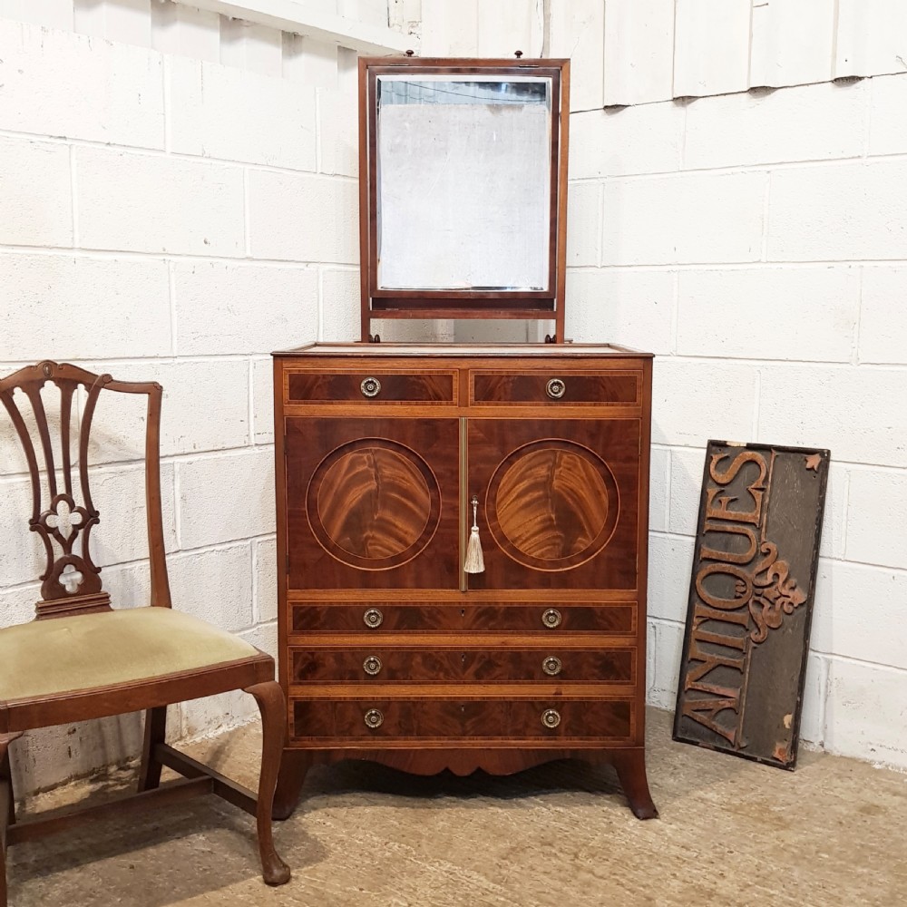 ANTIQUE REGENCY INLAID MAHOGANY MARBLE TOP WASHSTAND with hidden mirror c1820 View X