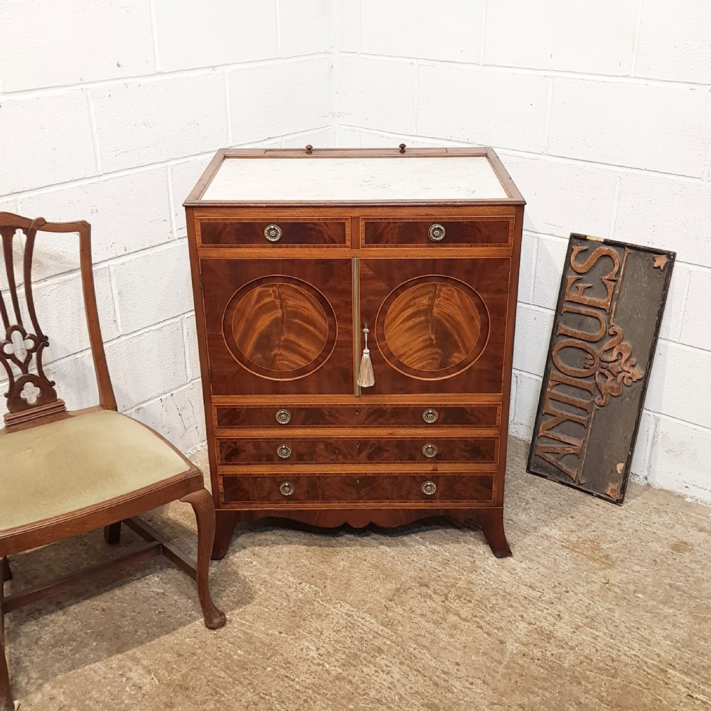 ANTIQUE REGENCY INLAID MAHOGANY MARBLE TOP WASHSTAND with hidden mirror c1820 View XI