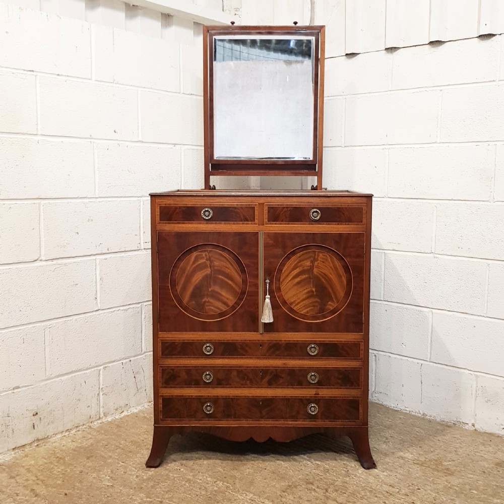ANTIQUE REGENCY INLAID MAHOGANY MARBLE TOP WASHSTAND with hidden mirror c1820 View XII