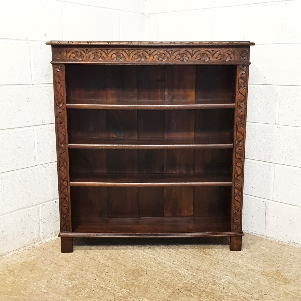 ANTIQUE VICTORIAN CARVED OAK OPEN BOOKCASE C1880 View II